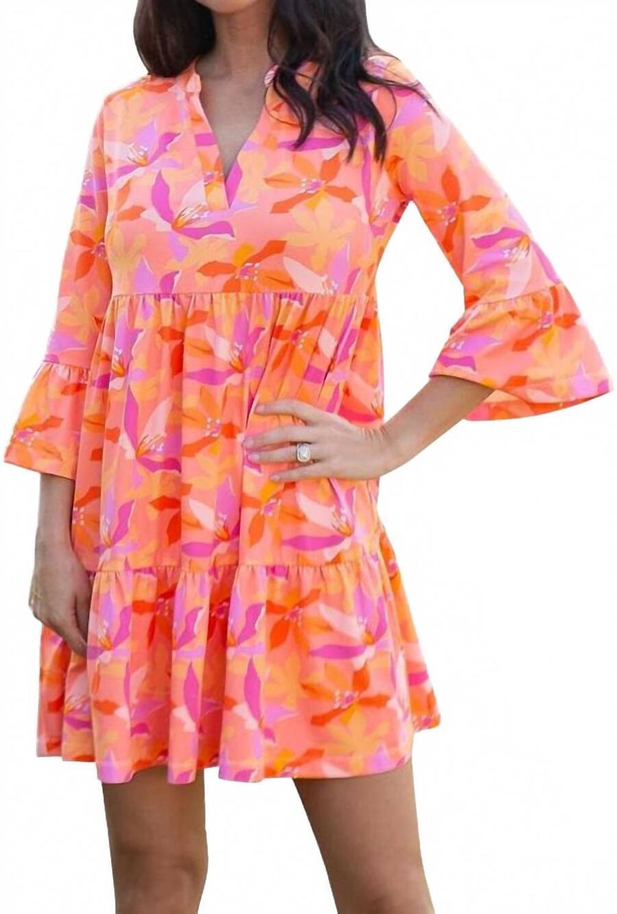 NEW MARY SQUARE paradise is calling 3/4 sleeve mini dress in orange